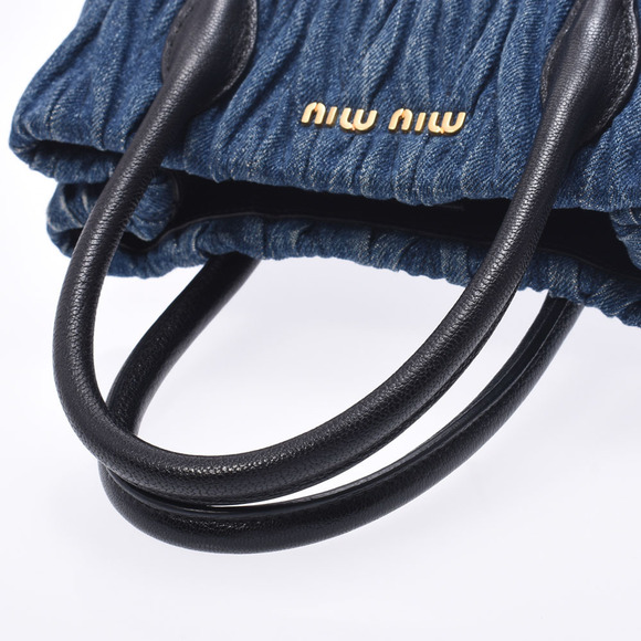 Miu Miu Matelasse Blue Black Denim Handbag - Picture 3 of 12